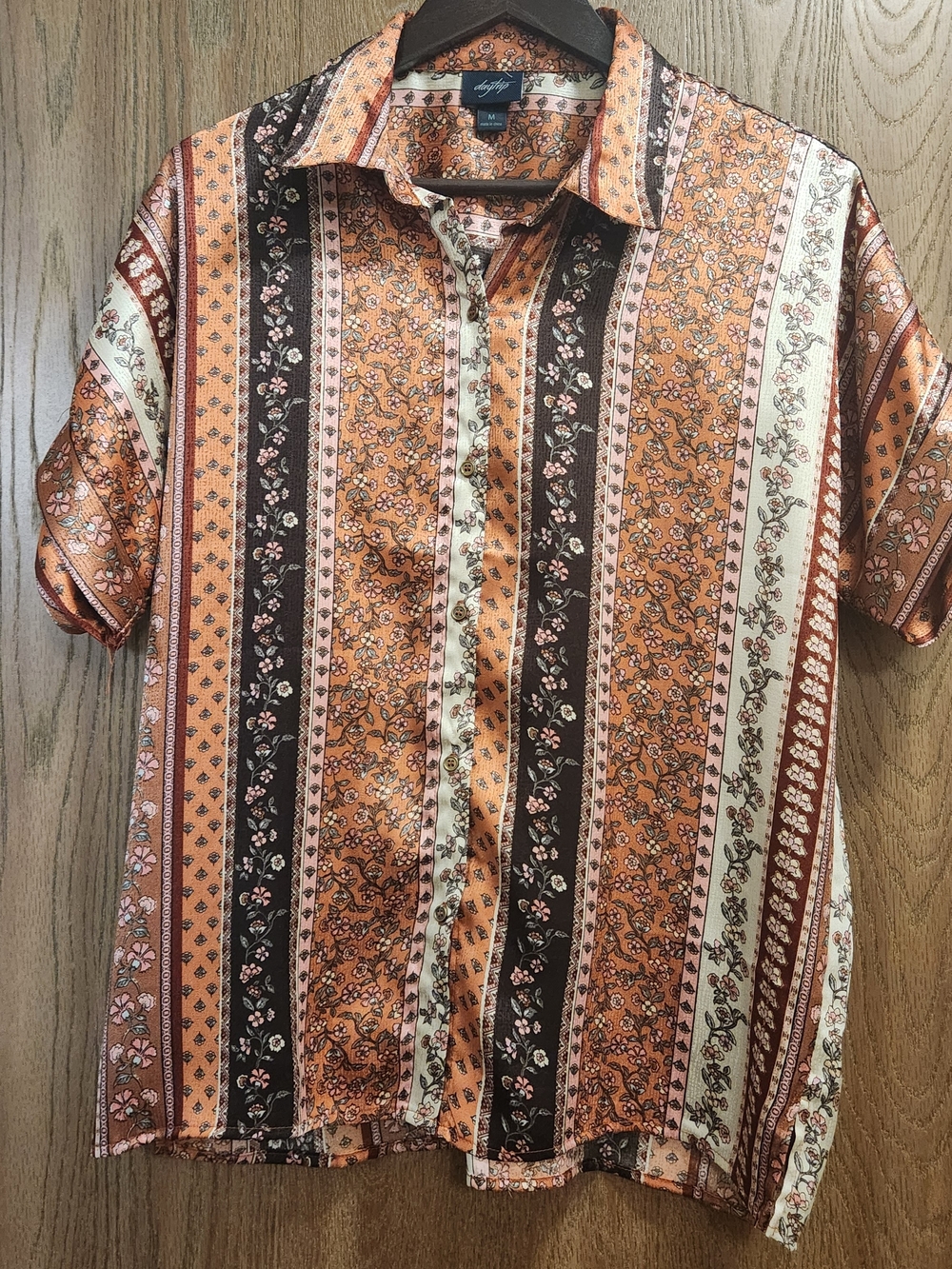 Daytrip Orange and Brown Striped Floral Button-Down Shirt